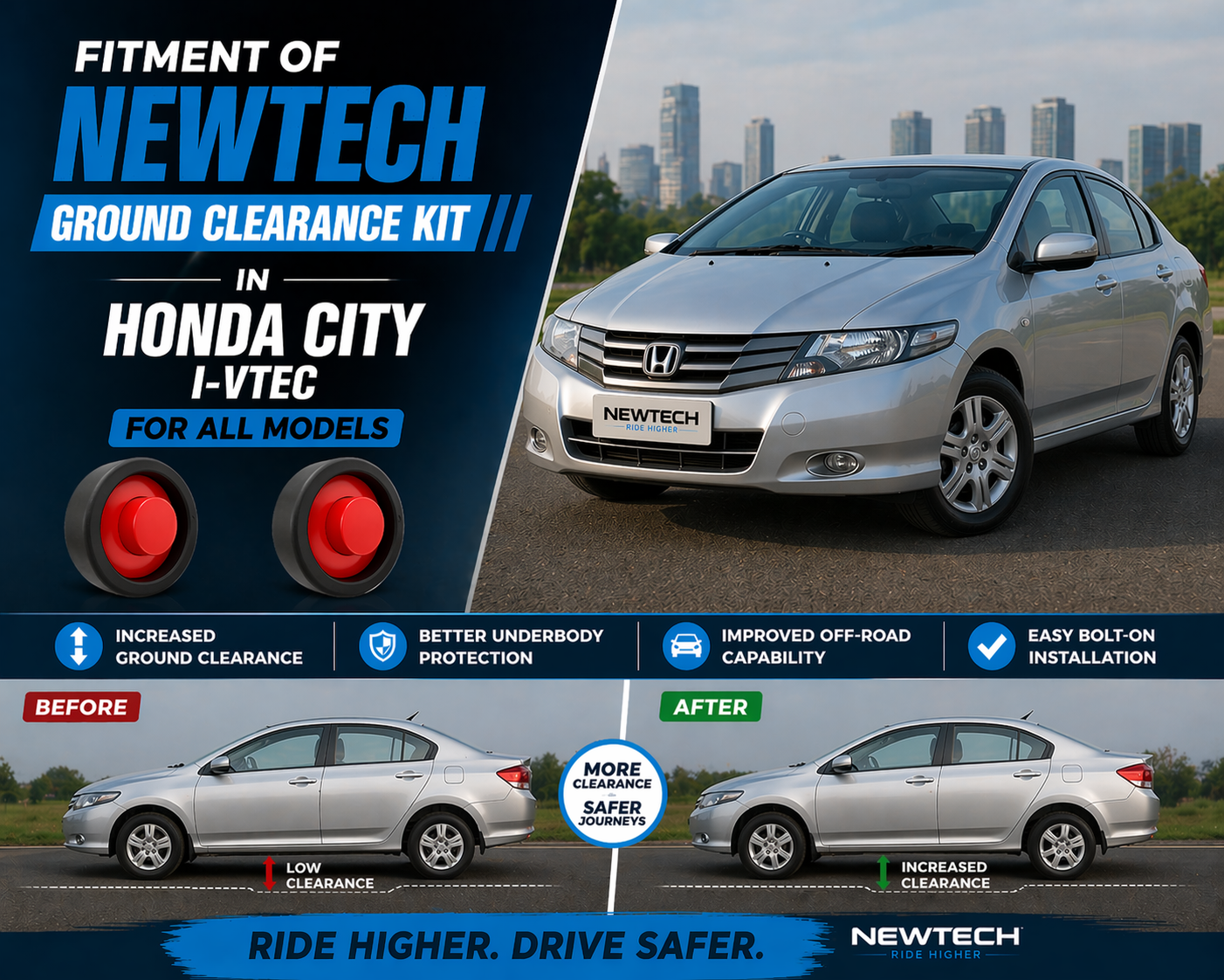 Load video: Newtech Ground Clearance Kit fitment in Tata ALTROZ